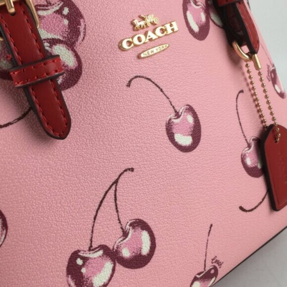 Coach Mollie  Tote Bag 25 With Cherry Print Crossbody Strap - Picture 5 of 12